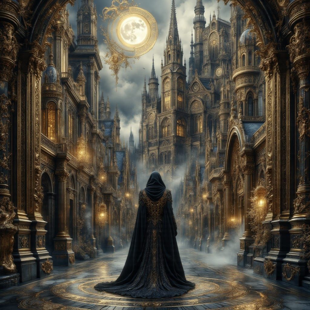 Gothic Cathedral at Night with Ornate Architecture