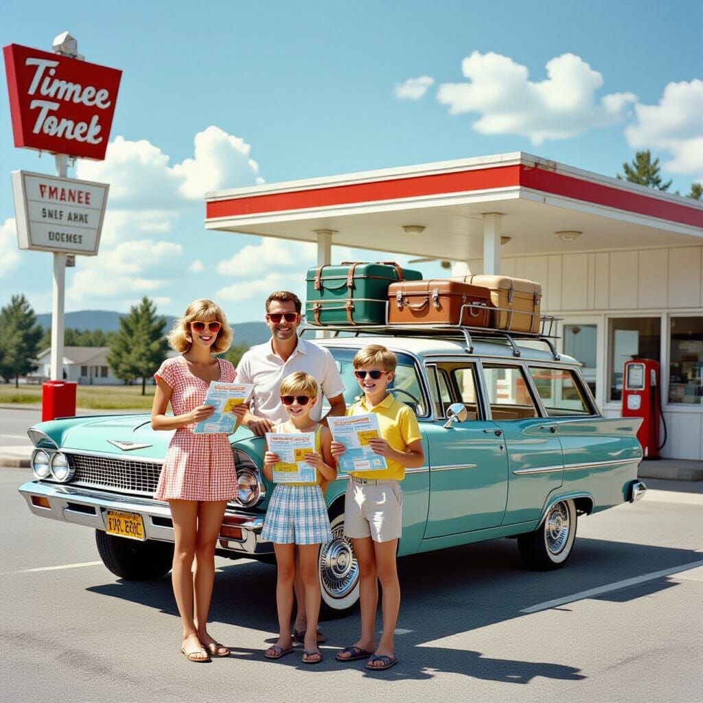 1960s Family Road Trip at a Rest Stop