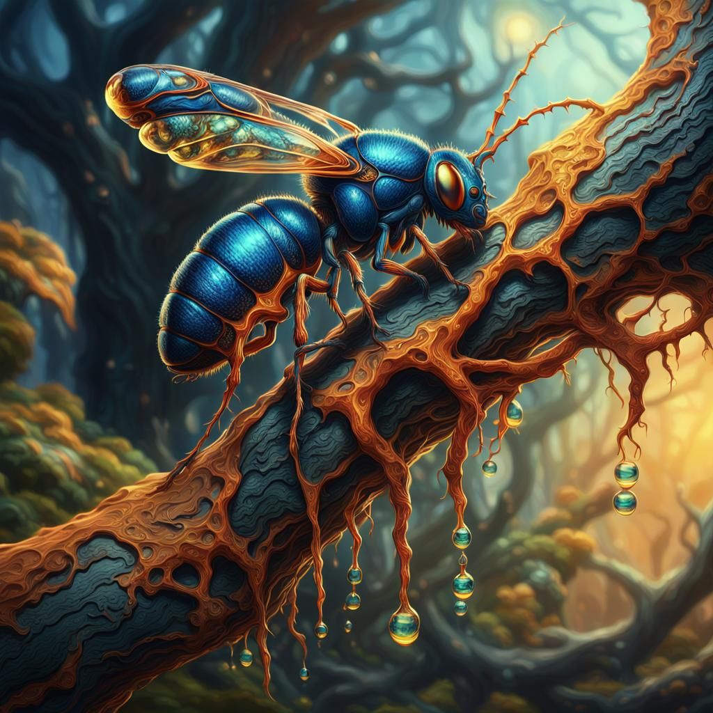 Insect Parasite on Gnarled Branch: Fantasy Concept Art