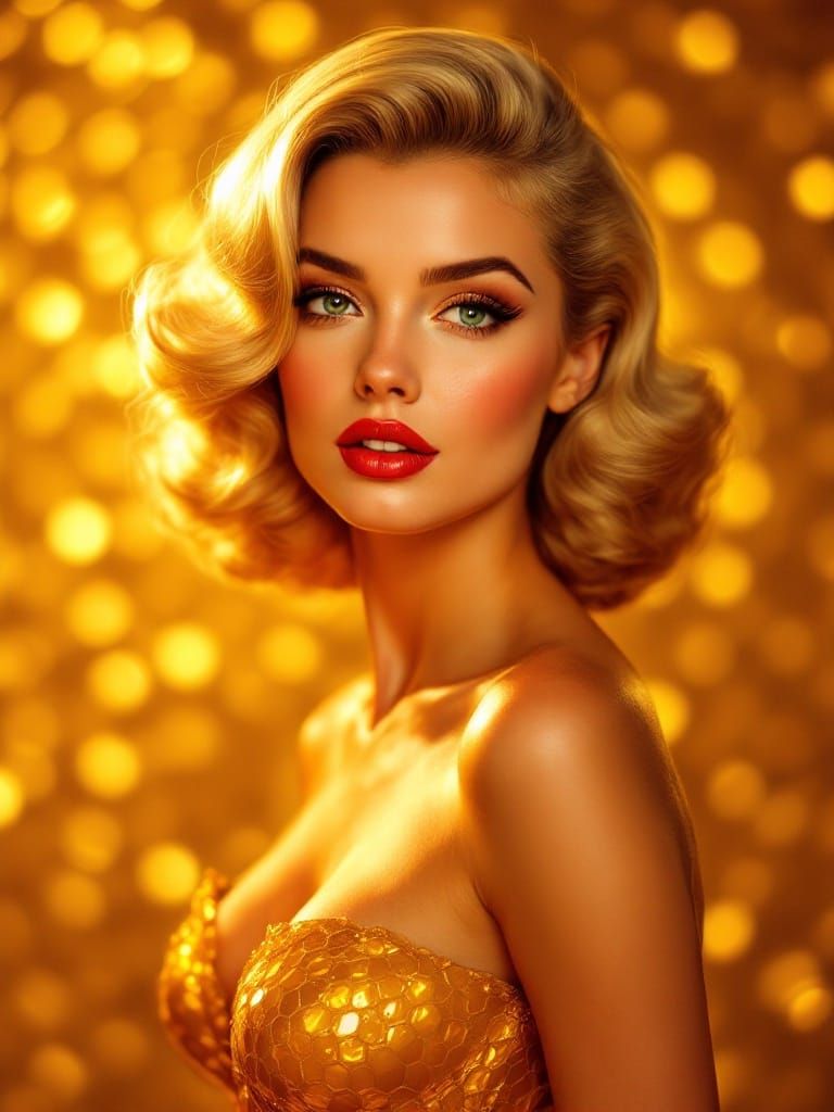 Amber Honeycomb Overlay on 1950s Pin-Up