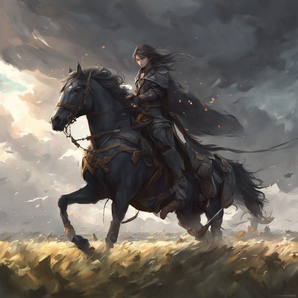 Frazetta style. A lone cucumber  on horseback, galloping across a vast, wild prairie under a stormy, bruised sky. Dust k...