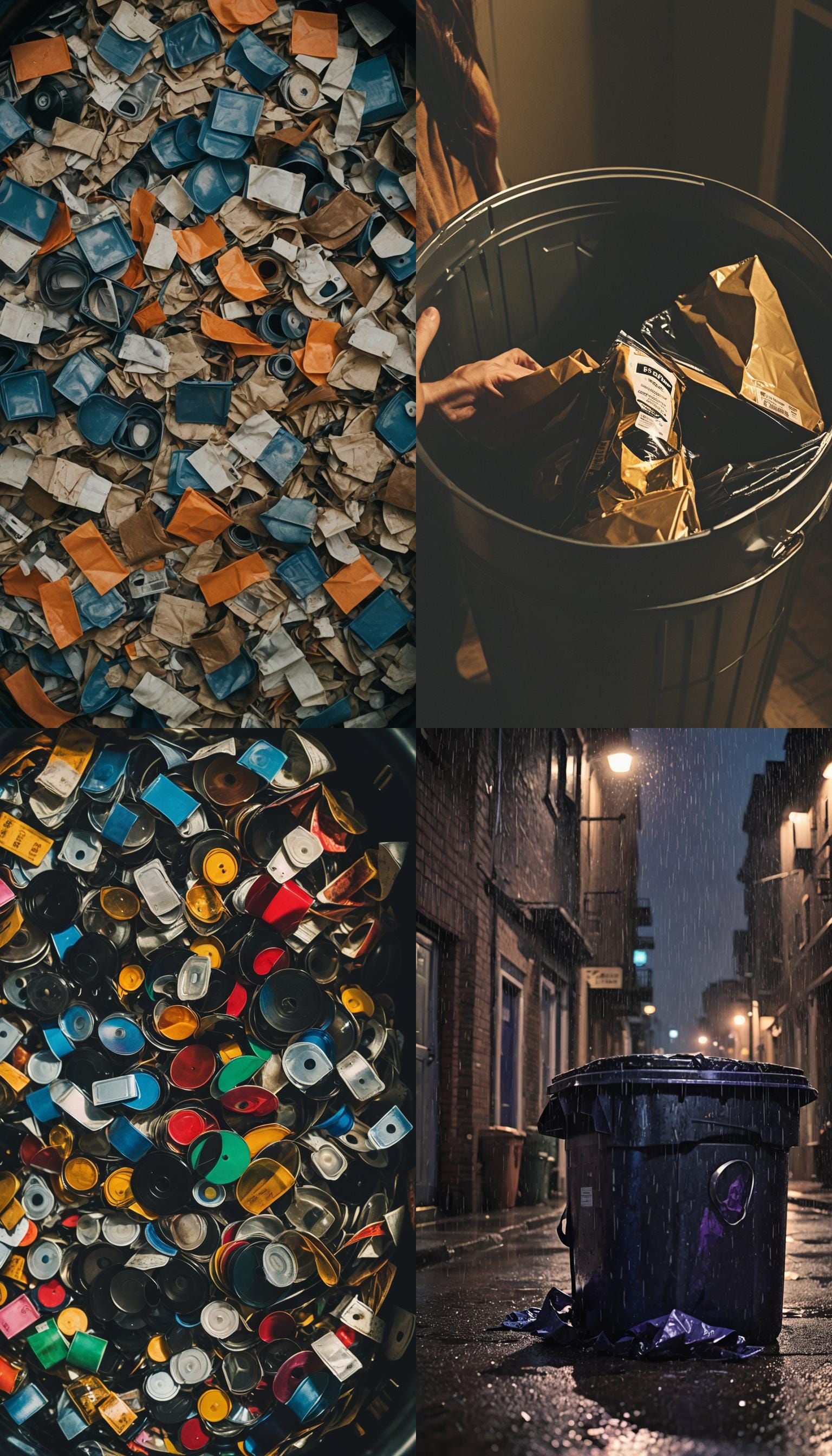 CD in a residential trash can. Cinematic film still, shot on...