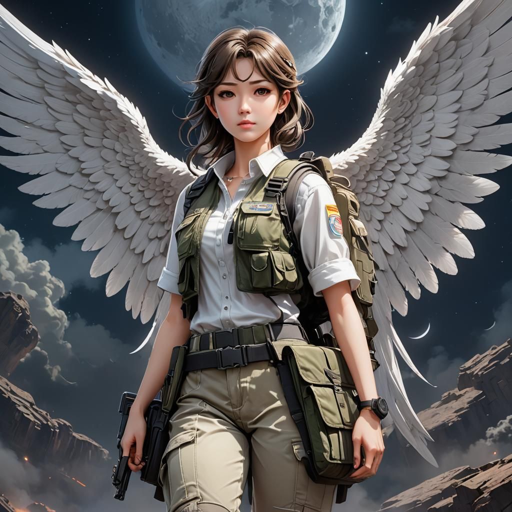 Anime Angel with White Wings in 3D