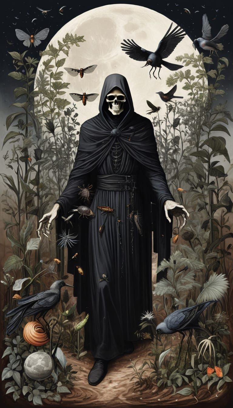 Figure Carries Death and Despair Under Pale Revelation