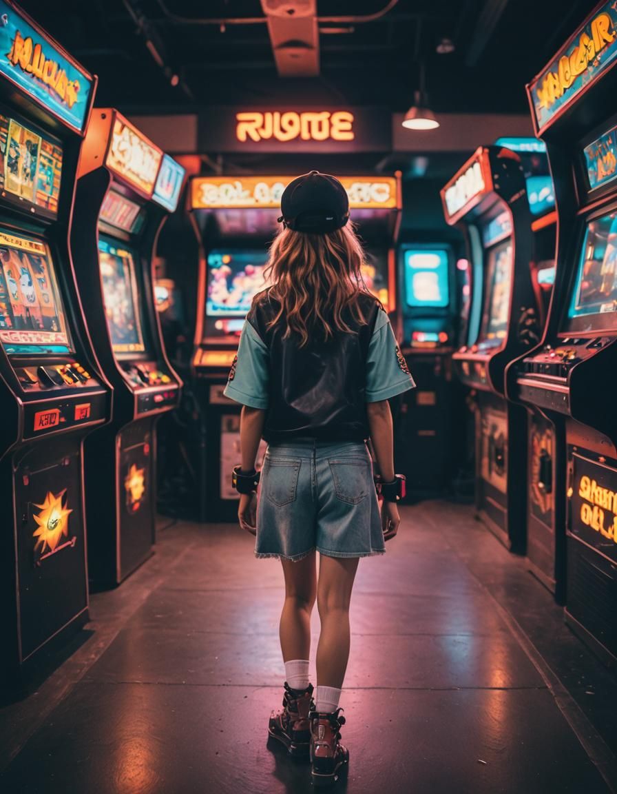 Girl on Roller Skates at the Arcade