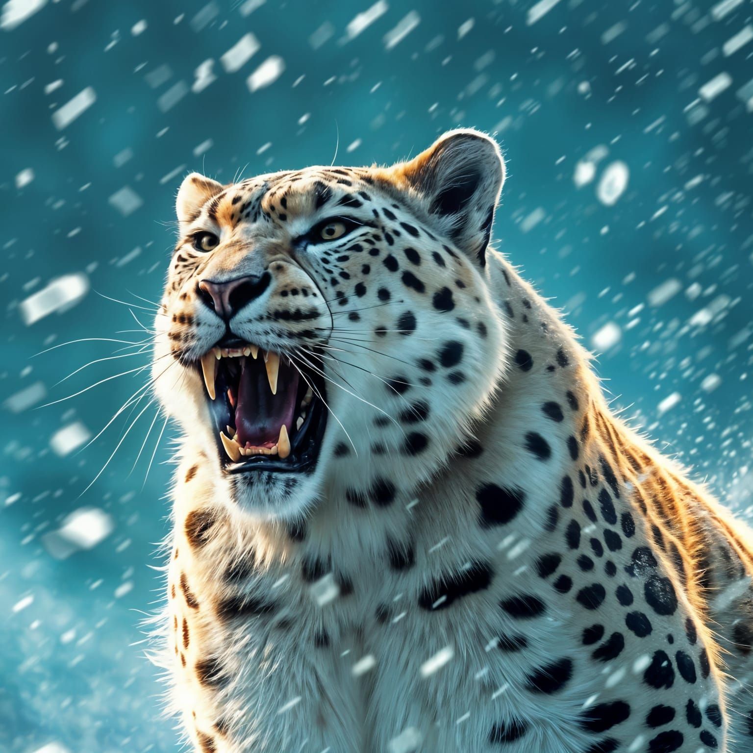 Hyperrealistic Snow Leopard in a Raging Blizzard