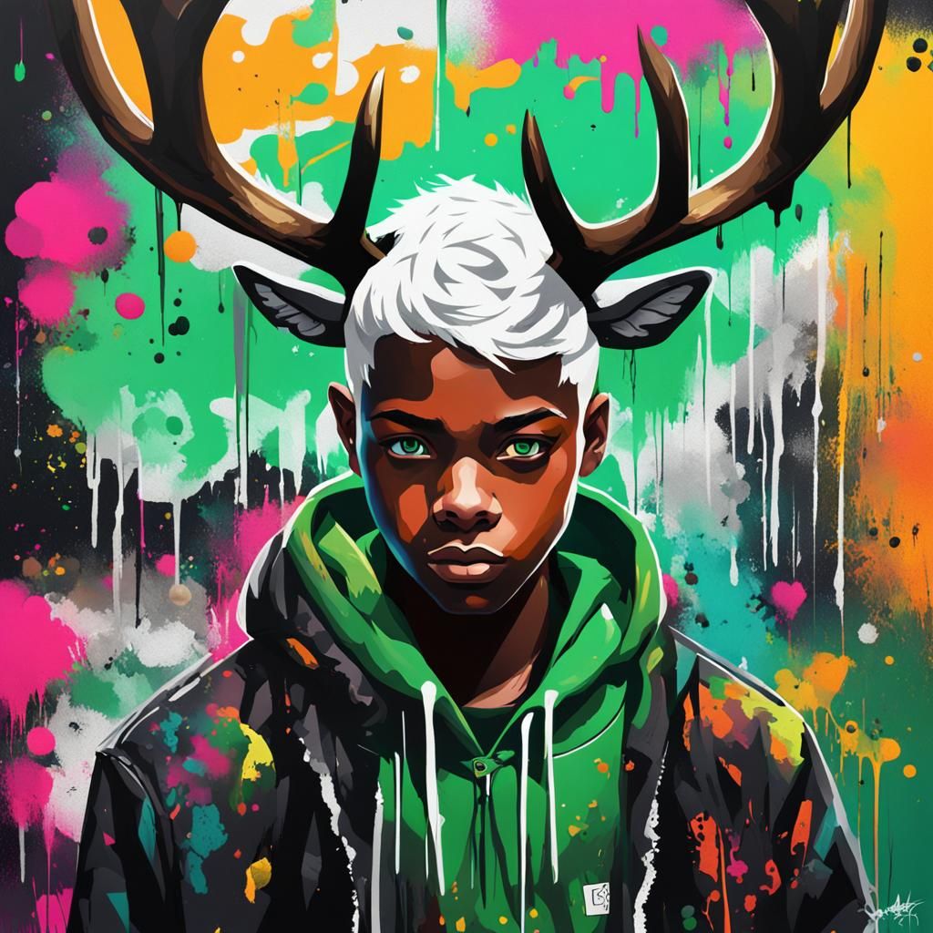Deer Child in Graffiti Splash Art Style