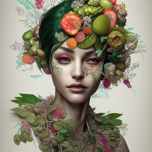 Fruit Woman Portrait in Detailed Fantasy Style