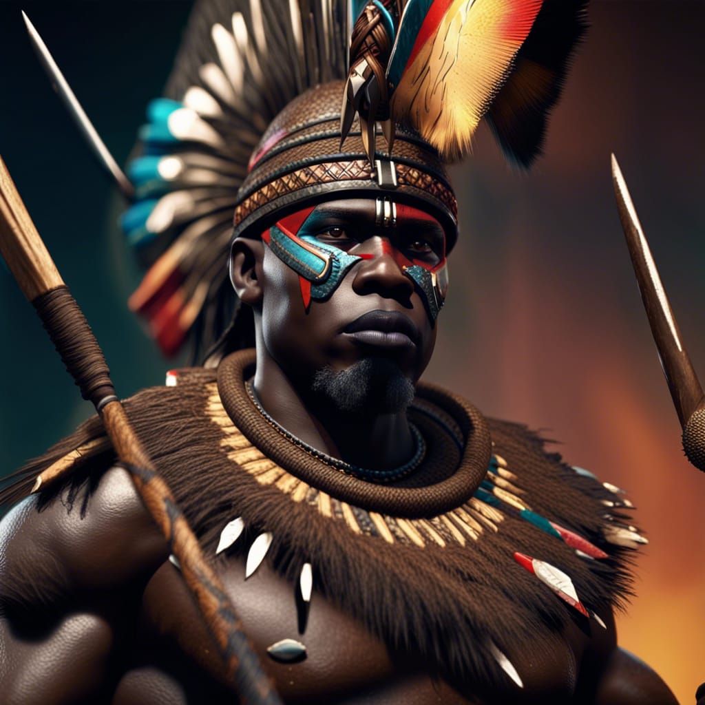 Zulu Warrior with Spear in Dramatic Lighting