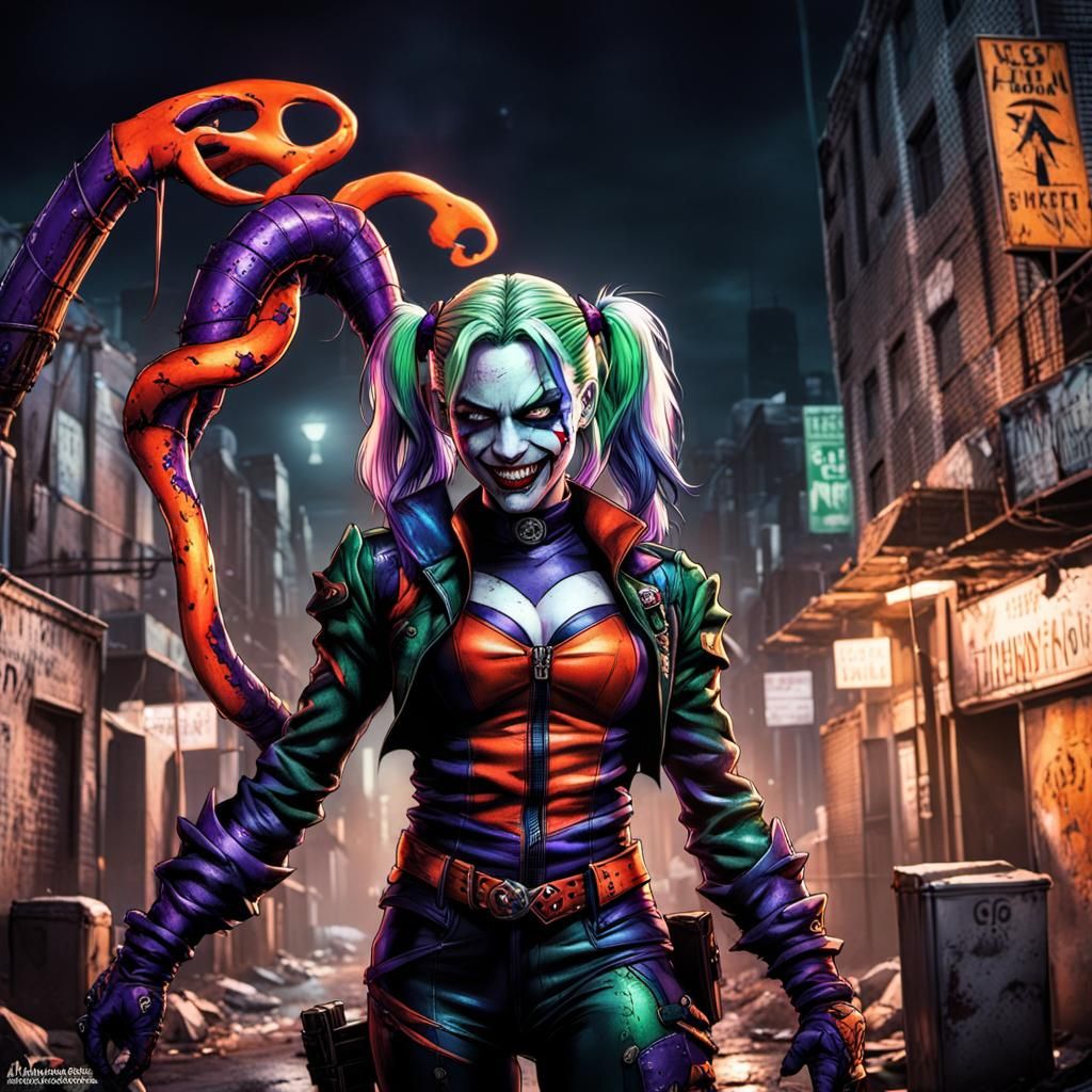Venomized Harley Quinn in Dark Fantasy Style