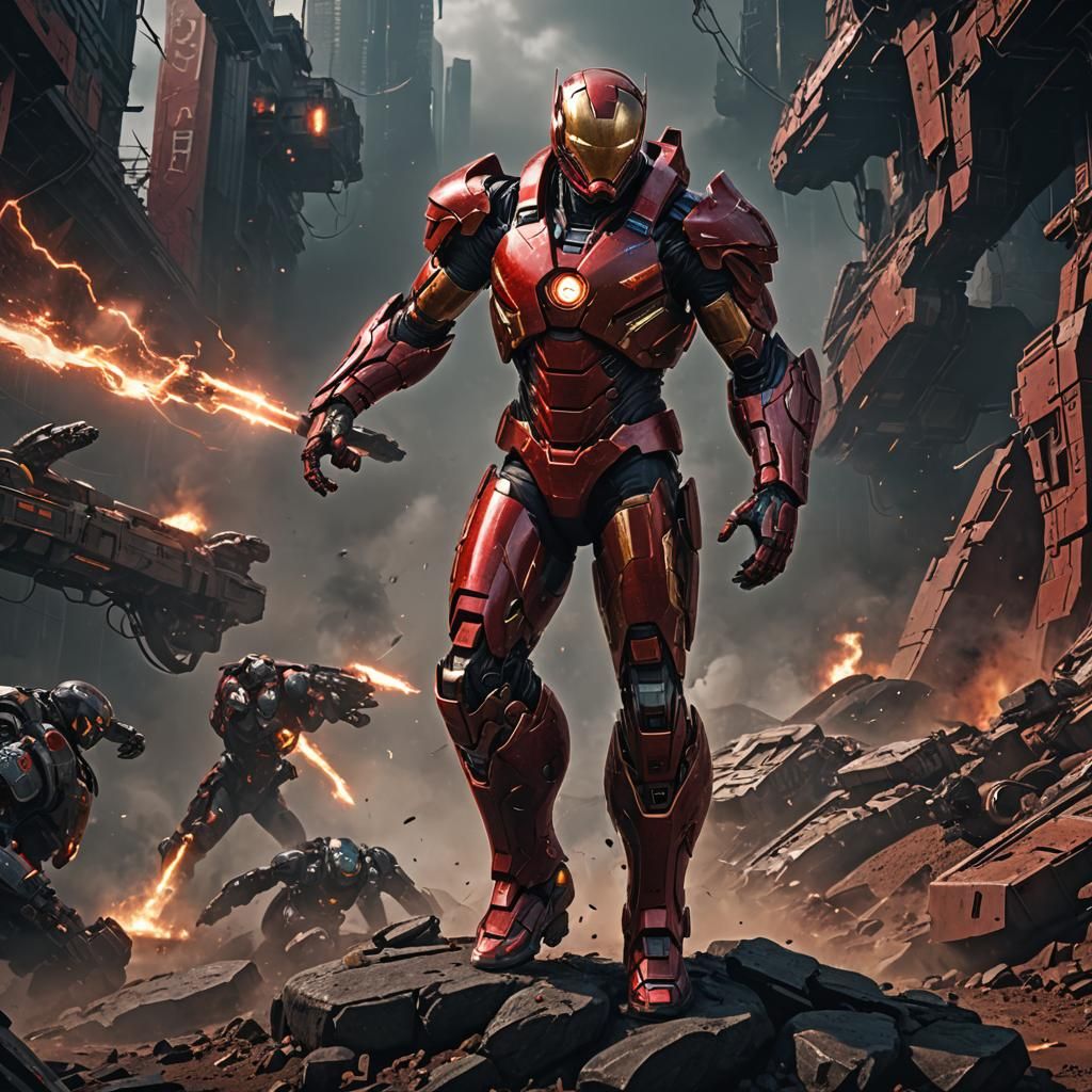 Iron Suit Warrior Fighting Dark Evils