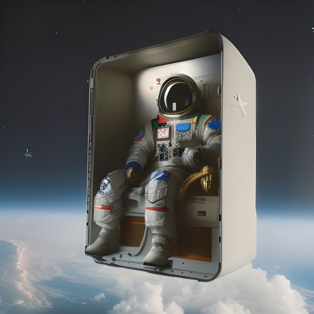 Astronaut in Cardboard Box Drifts Through Space