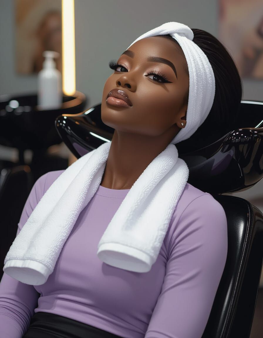 Black Woman's Hair Washed in Salon