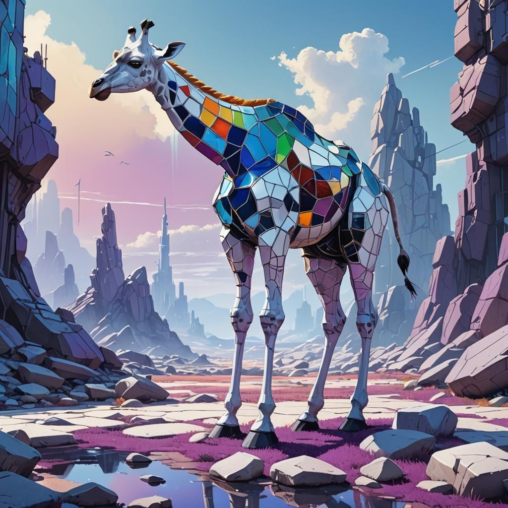 Stained Glass Giraffe Concept Art in Sci-Fi Style