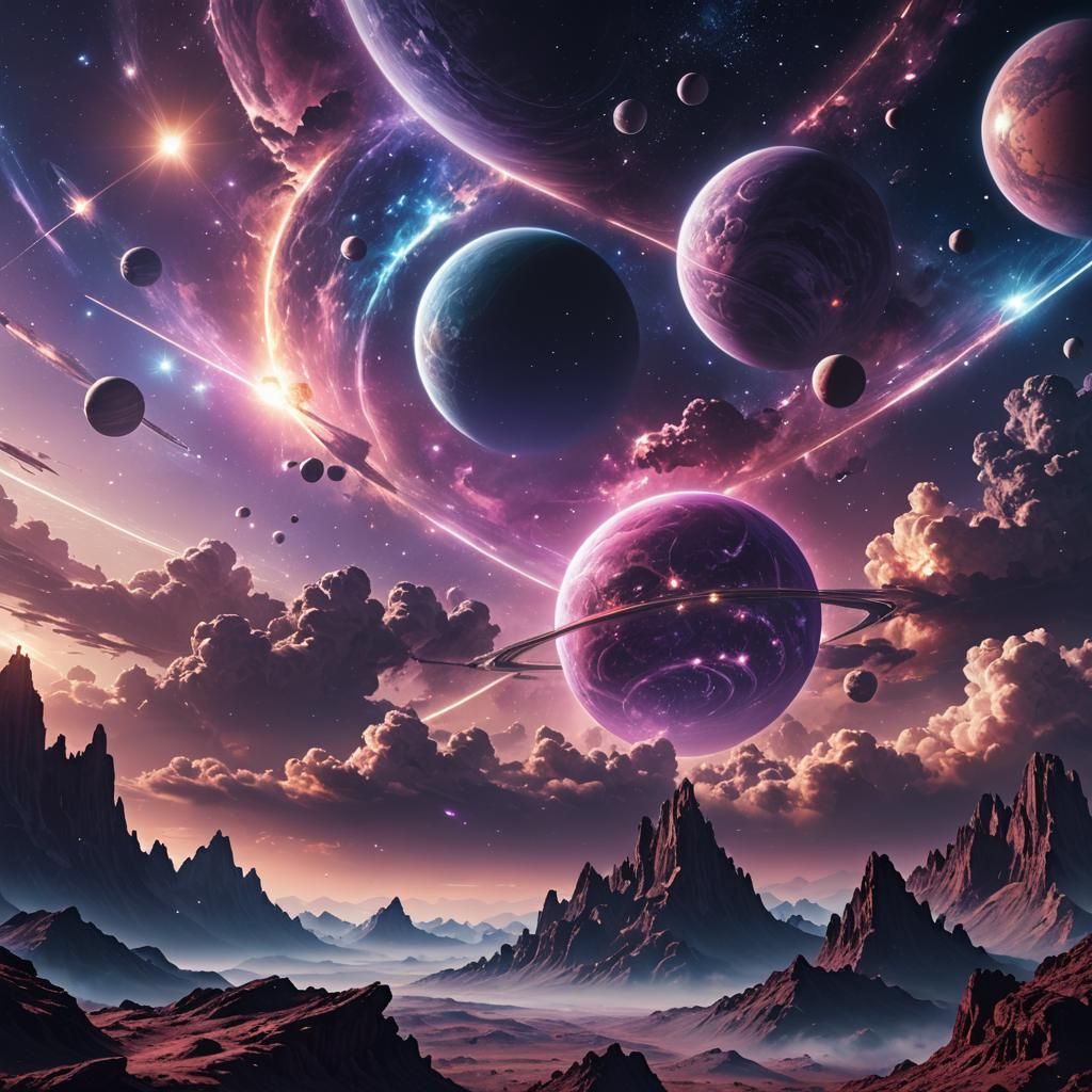 Mysterious Space Scene with Planets and Stars