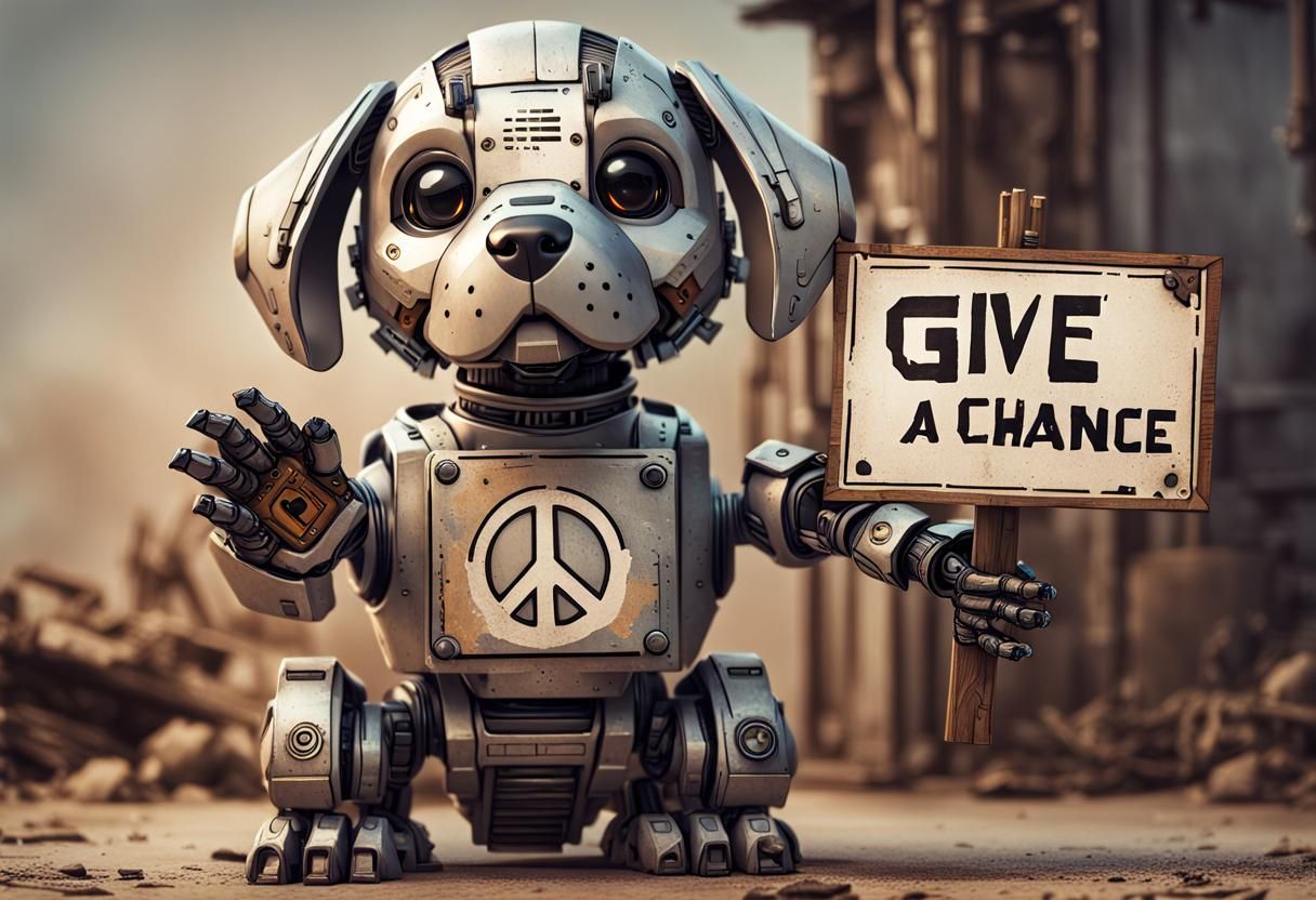 Robotic Dog Promotes Peace in Sci-Fi Art