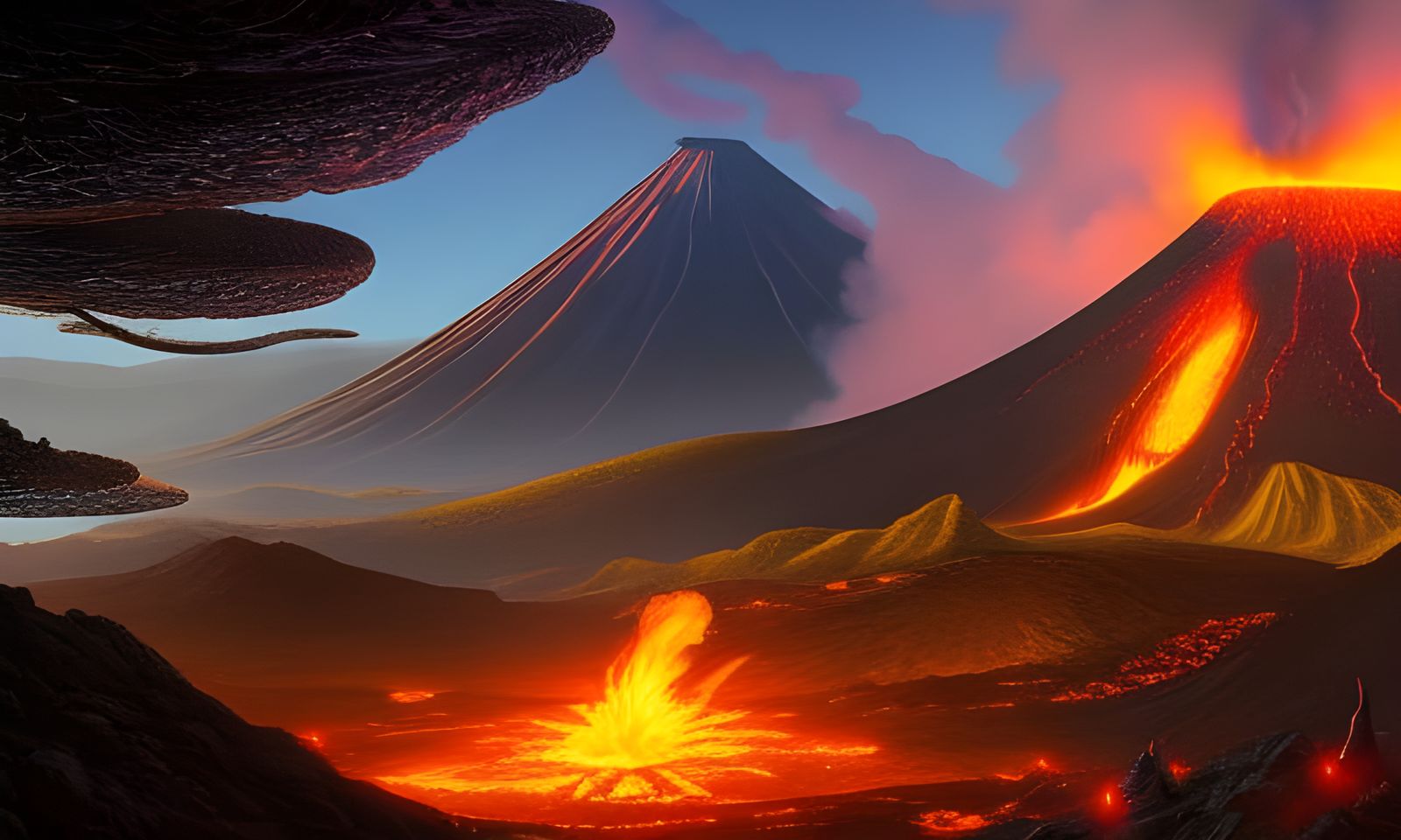 Volcano in Forgotten Realms Landscape: Hyperrealistic Fantas...