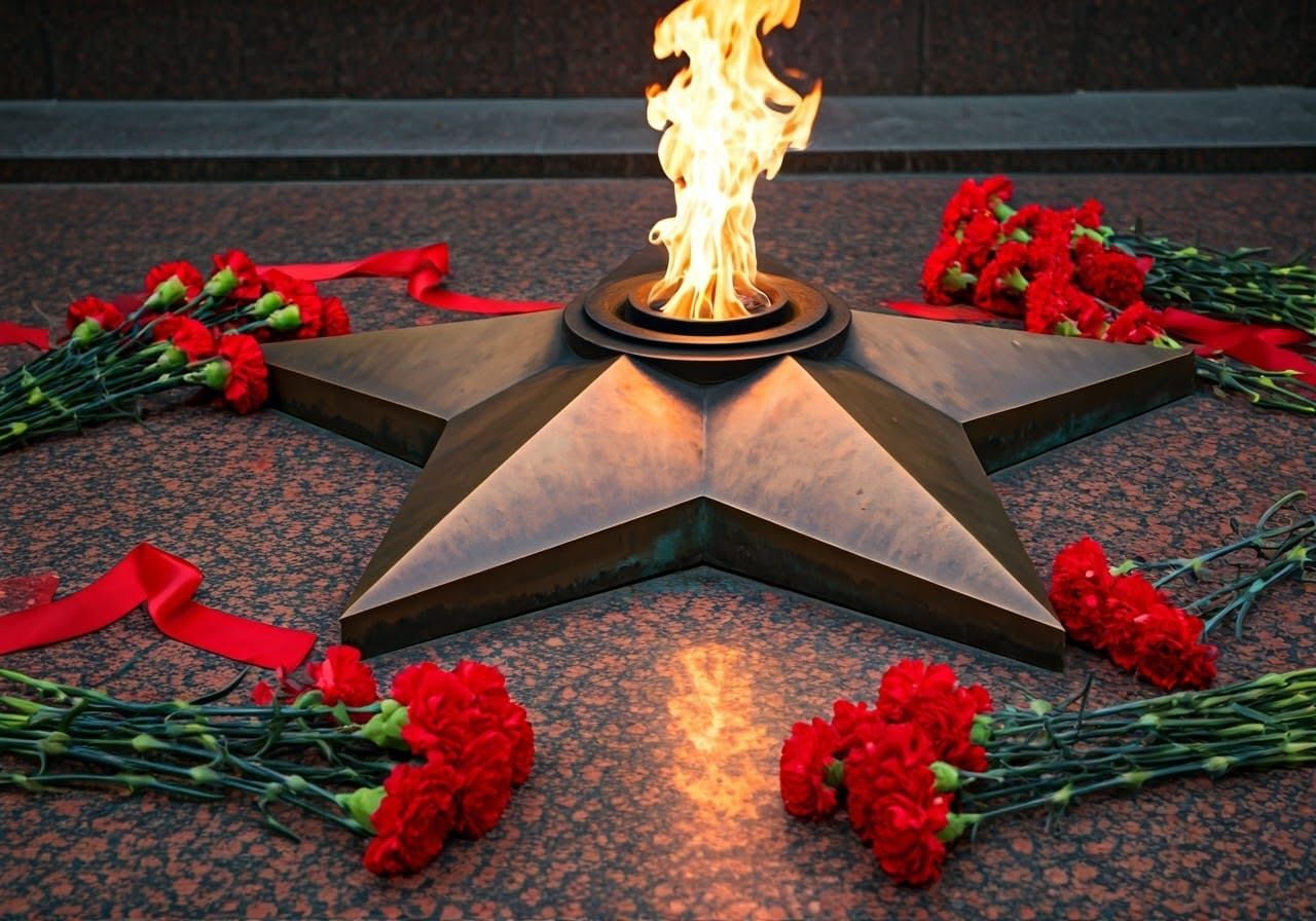 Surreal Bronze Star Illuminates Granite Monument with Vibran...