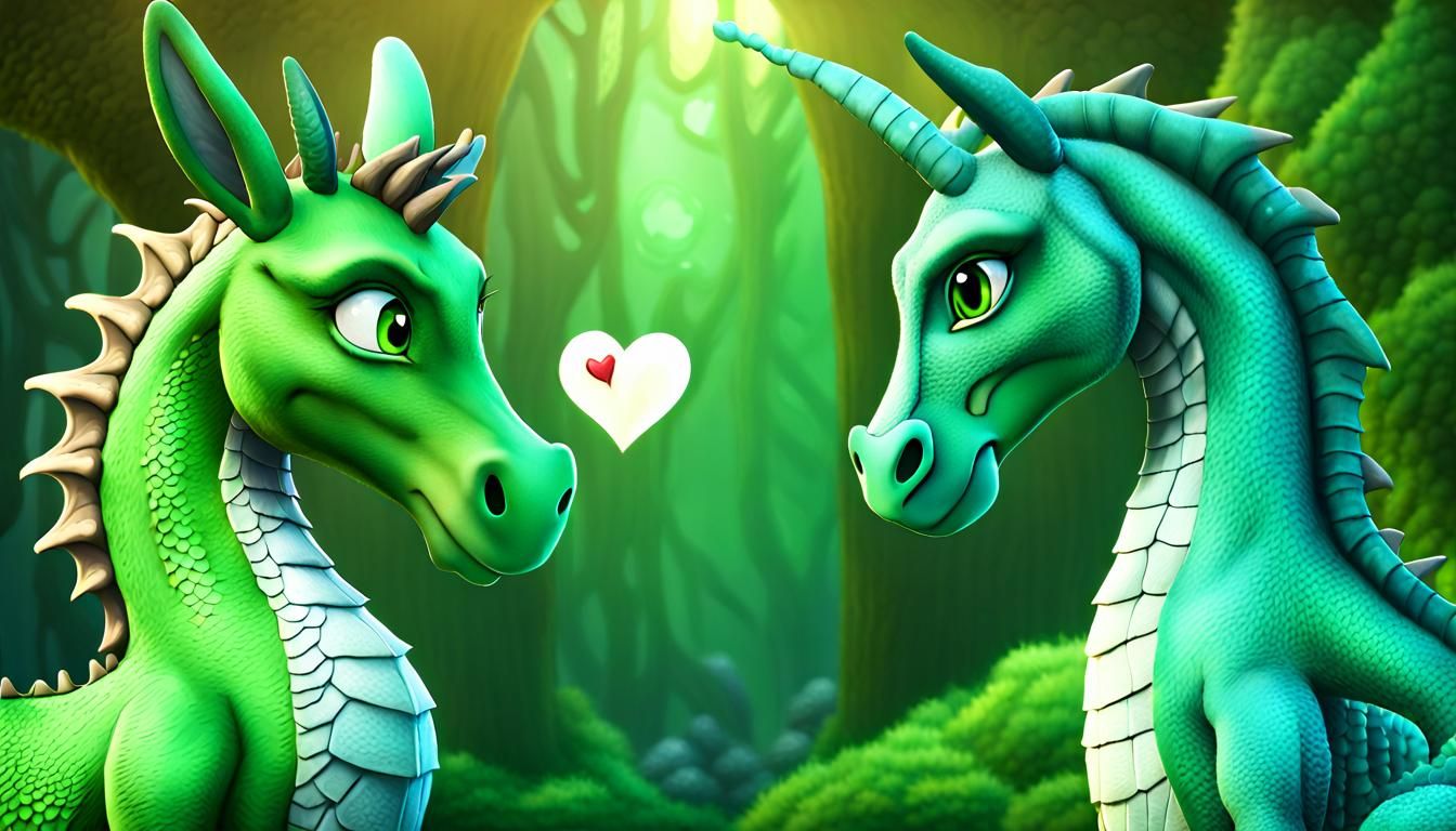 A little gray male donkey and a green female dragon, obvious...