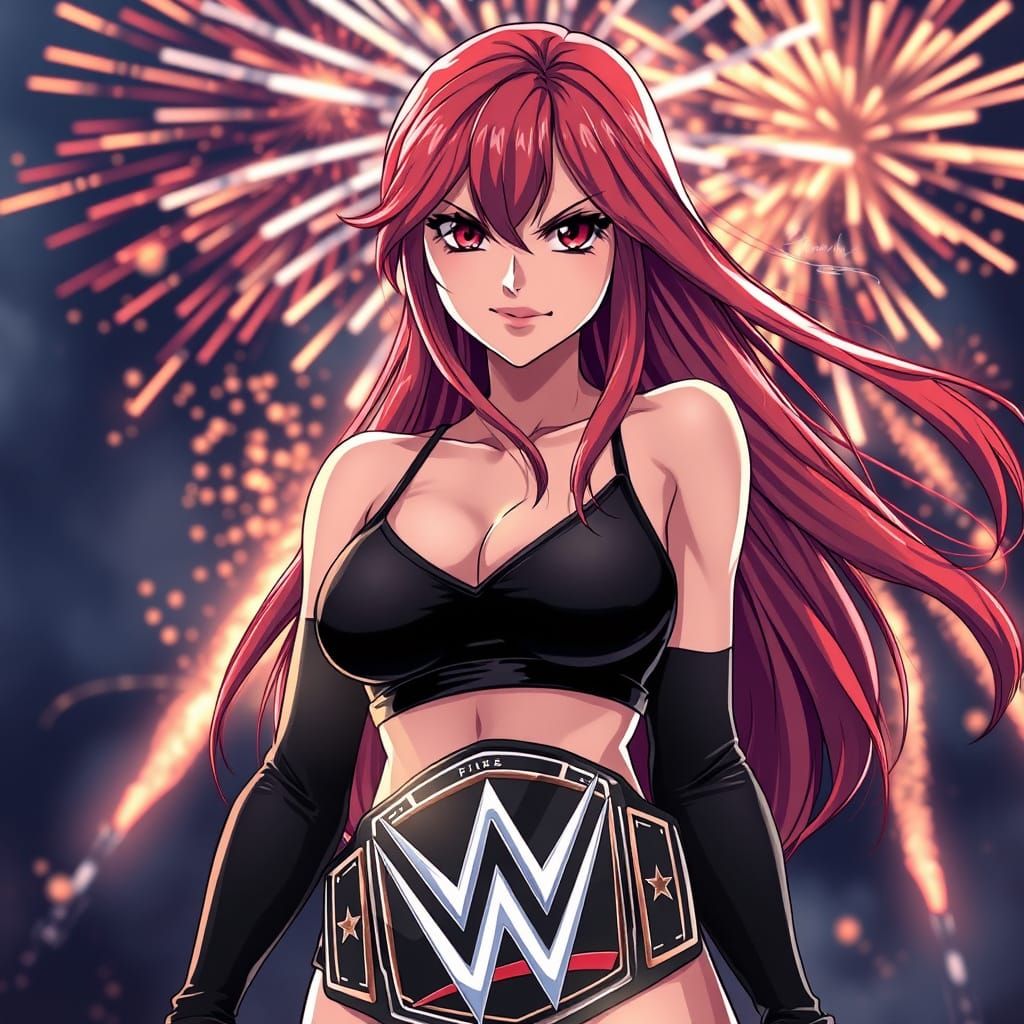 Anime Wrestler with Championship Belt and Pyro