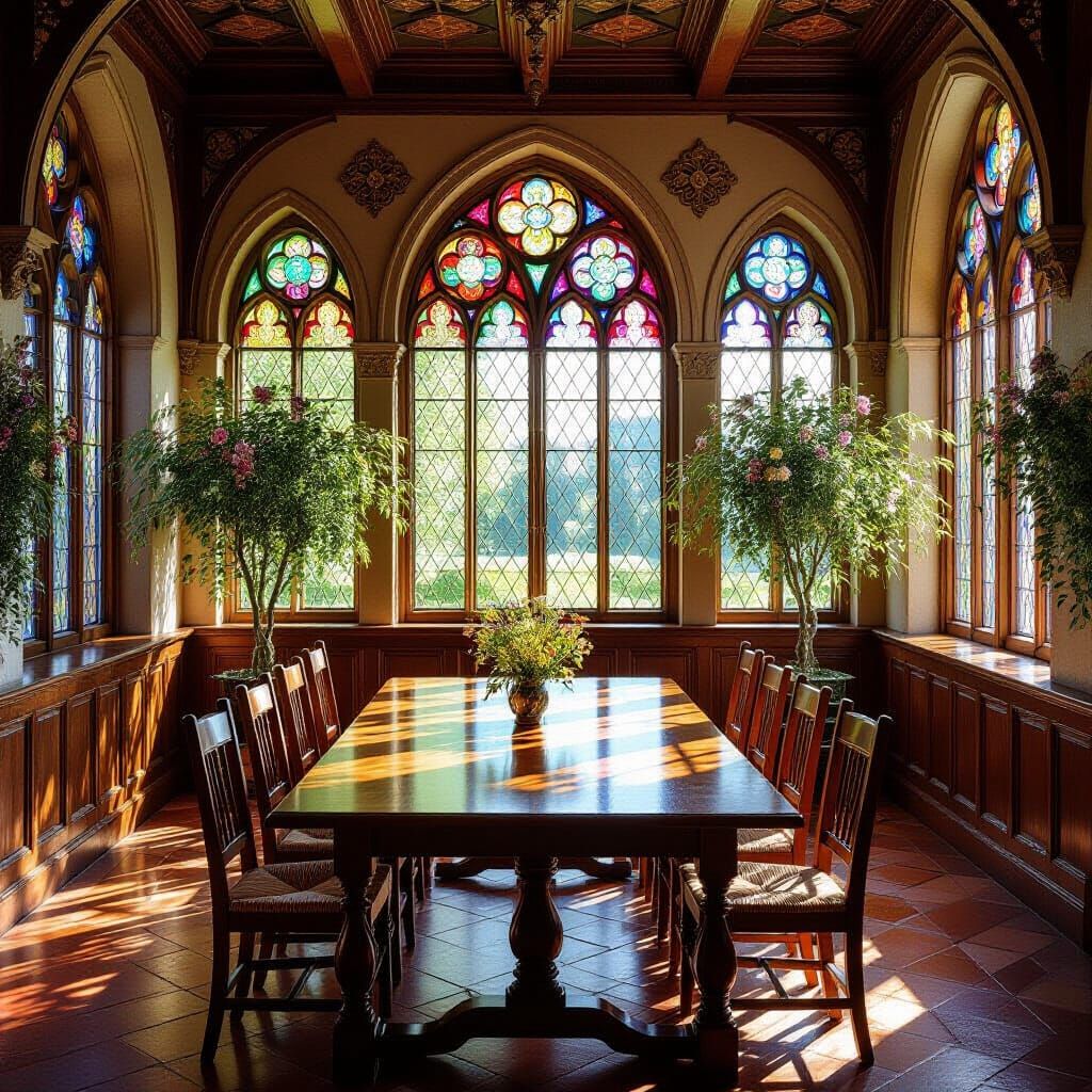 Medieval Dining Room in Pre-Raphaelite Style