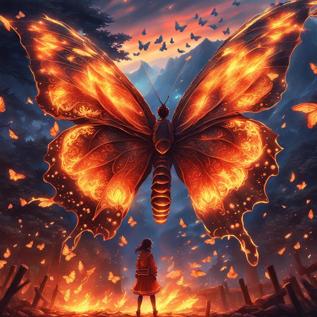 Fiery Butterfly in Anime Style 4K