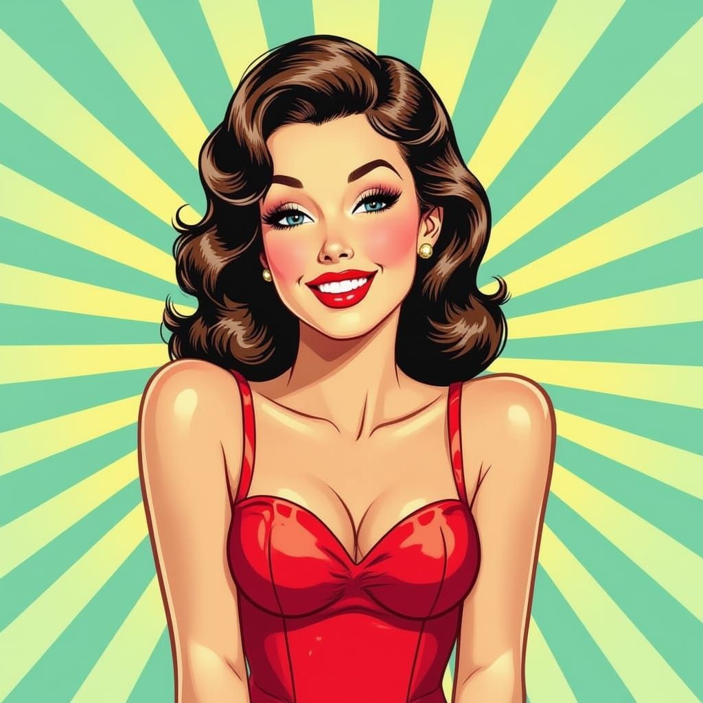 1950s Pinup Girl in Retro Cartoon Style