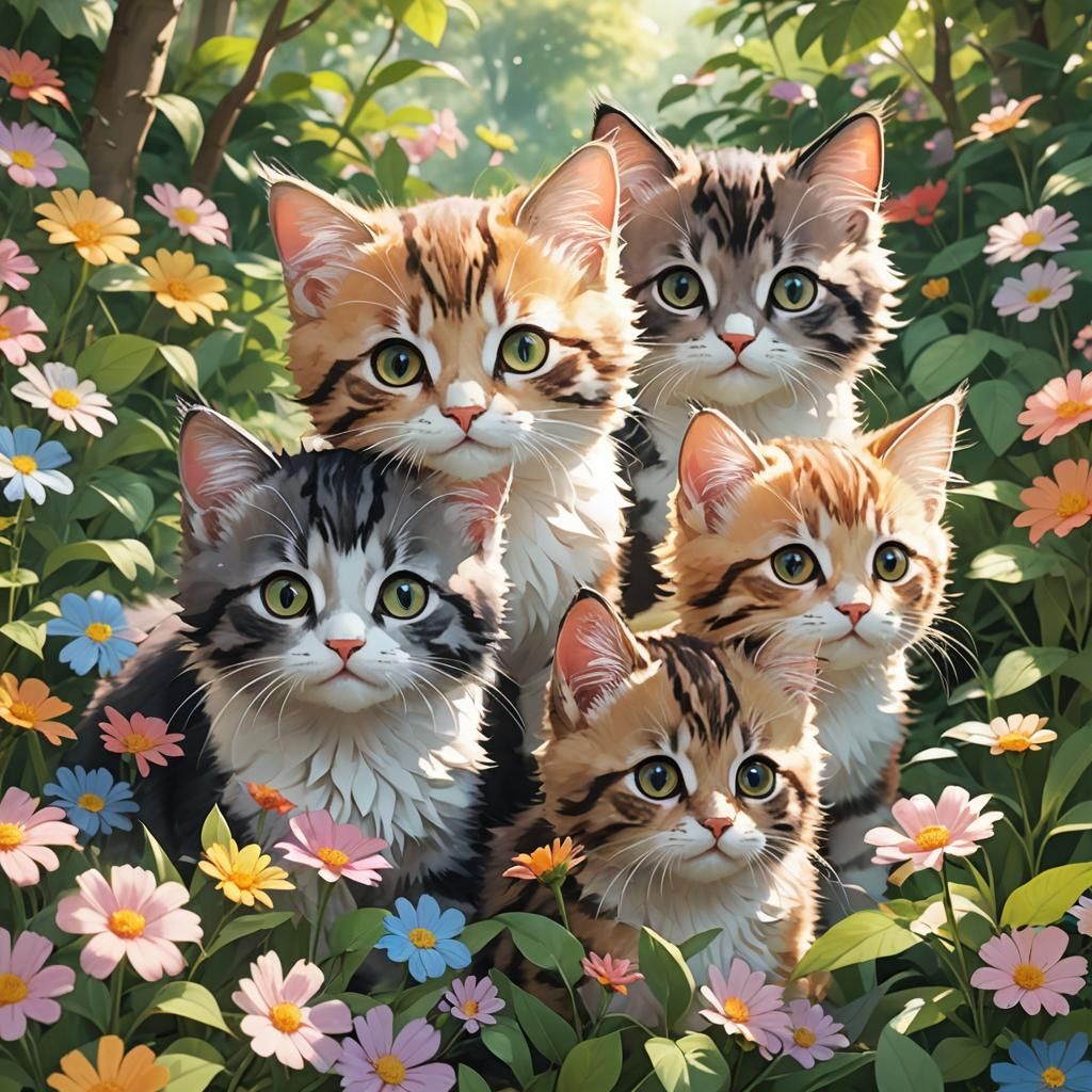 Flower bed kittens