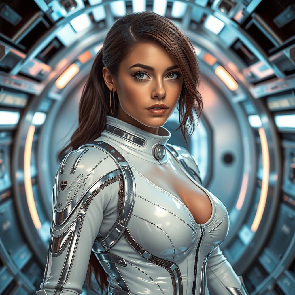 Futuristic Space Explorer in Metallic Spacesuit