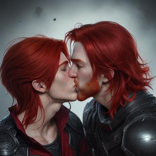 Hyperrealistic Artwork of Two Men Kissing