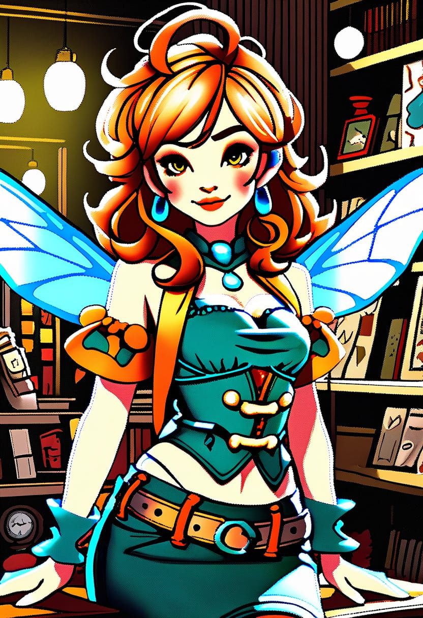 Fairy Sipping Tea in Watercolor Library Concept Art