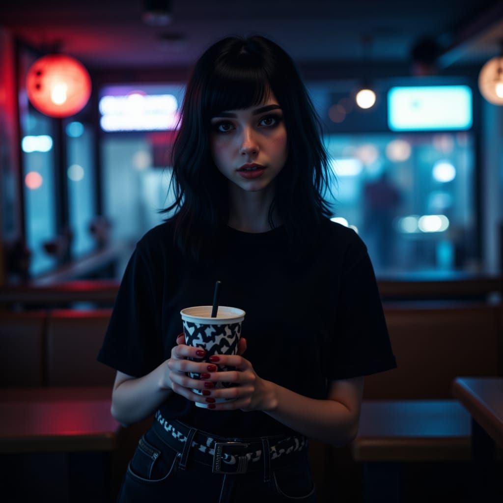 Emo Woman in Moody Restaurant Digital Art