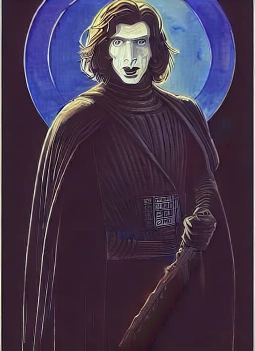 Smiling Kylo Ren Portrait in Watercolor Style