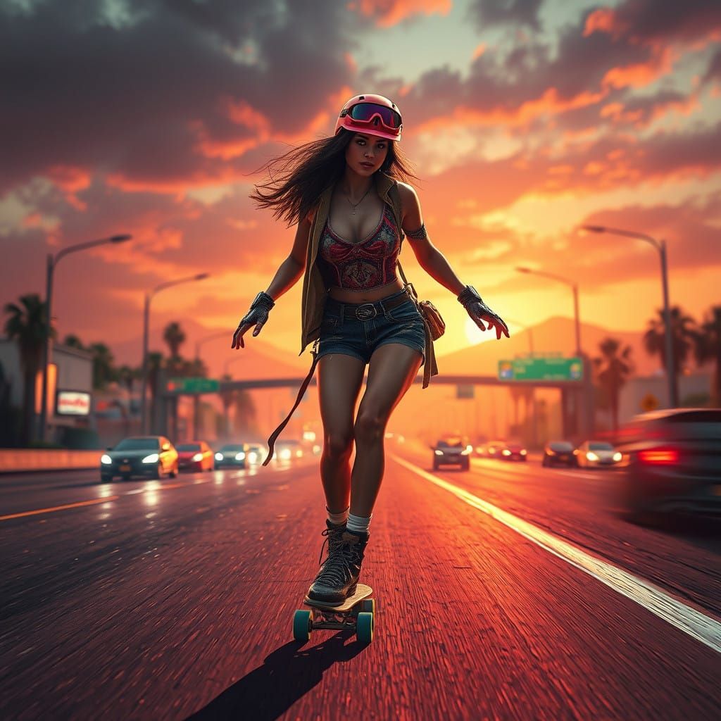 Apocalyptic Dreamer on LA Freeway Roller Skates