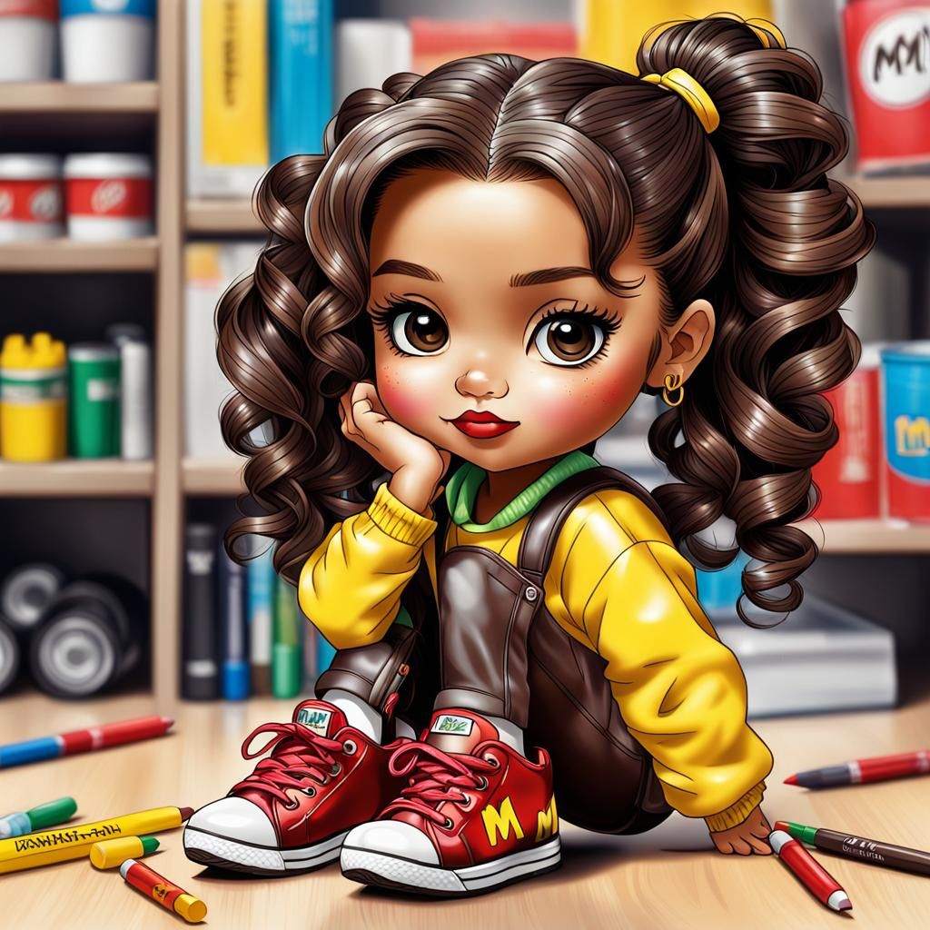 Pop Art Chibi Girl in Candy Jar