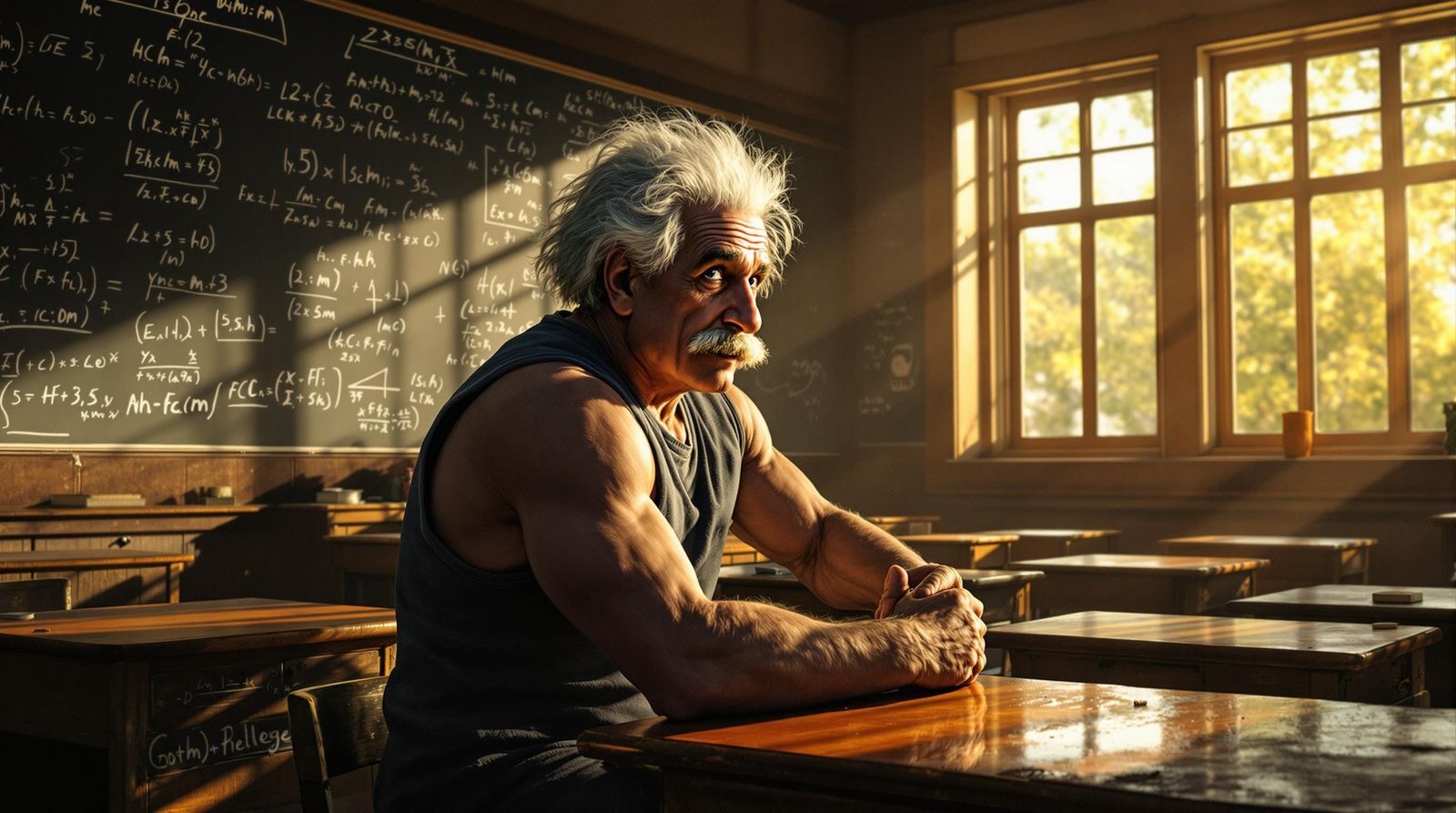Muscular Einstein in College Classroom