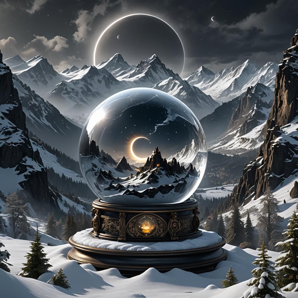 Snow Globe Total Solar Eclipse Fantasy Art