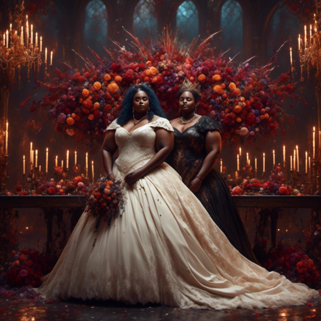 Black Lesbian Wedding: Detailed Fantasy Concept Art