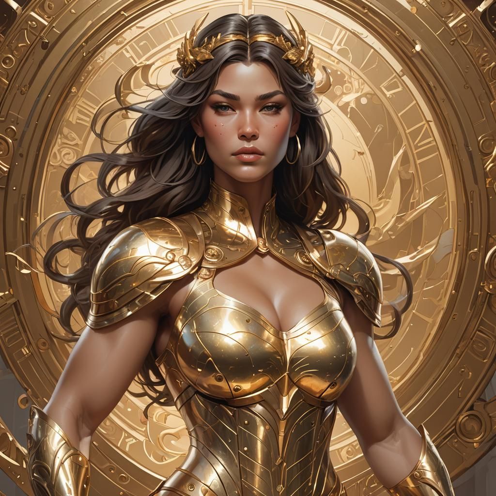 Confident Muscular Woman Portrait in Hyperdetailed Style