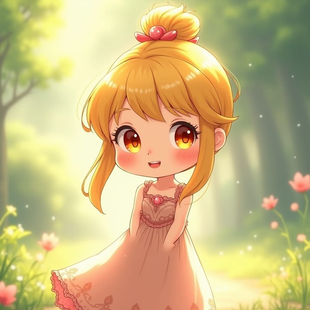 Chibi Girl with Blond Hair in Anime Key Visual Style