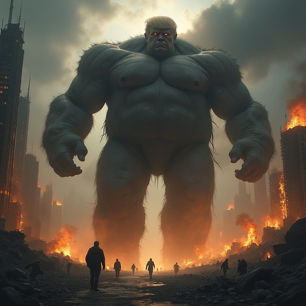 Cyberpunk Apocalypse: Gargantuan Trump-Like Figure Devastate...