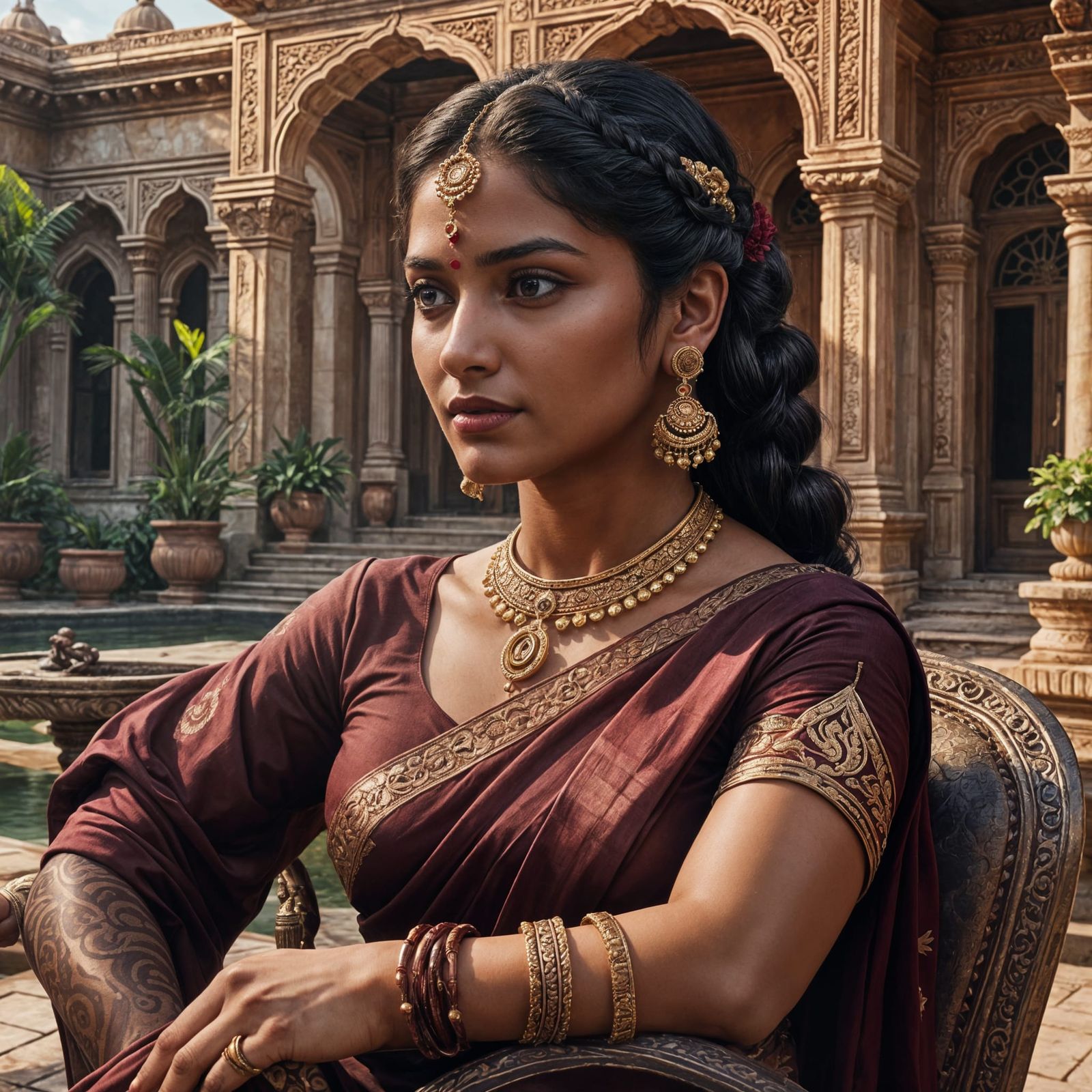 Indian Girl in Saree: Detailed Fantasy Art