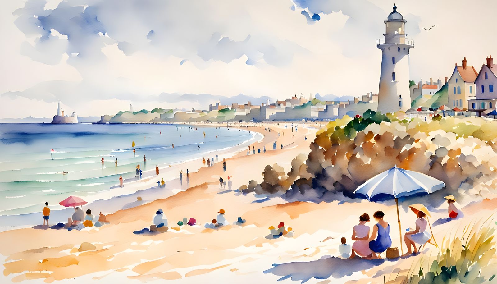 British Seaside Scene in the Style of Claude Monet