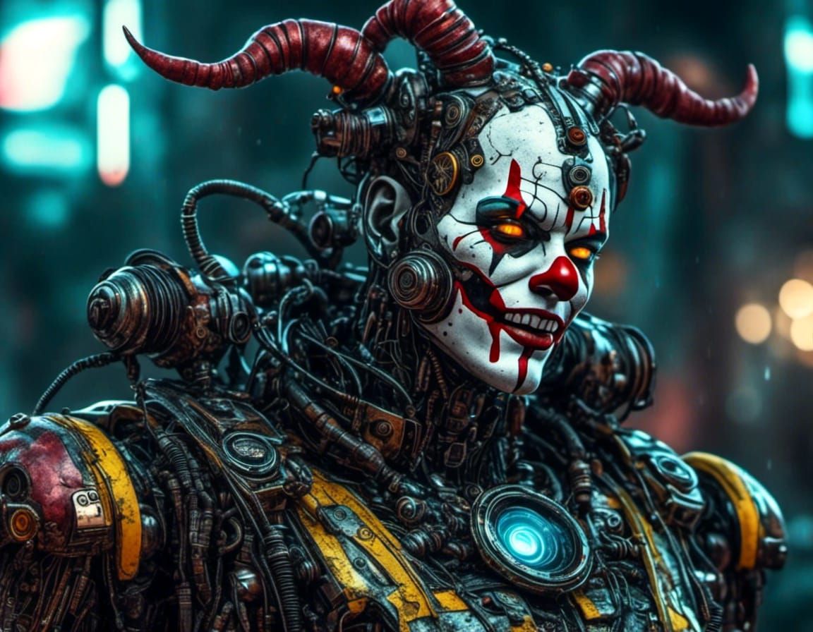 Cyberpunk Cyborg Clown Bounty Hunter Portrait