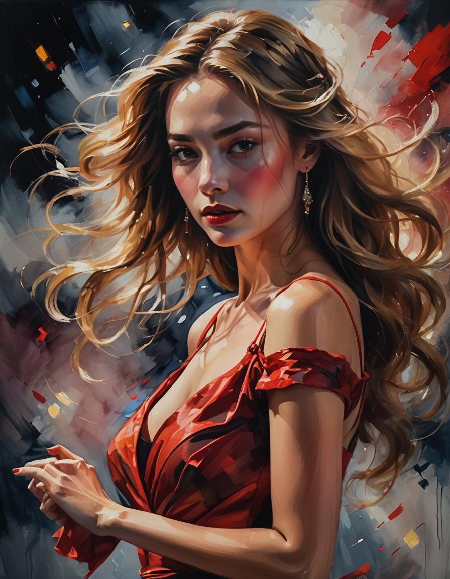 Woman Dancing in Moonlight: Vibrant Oil Painting