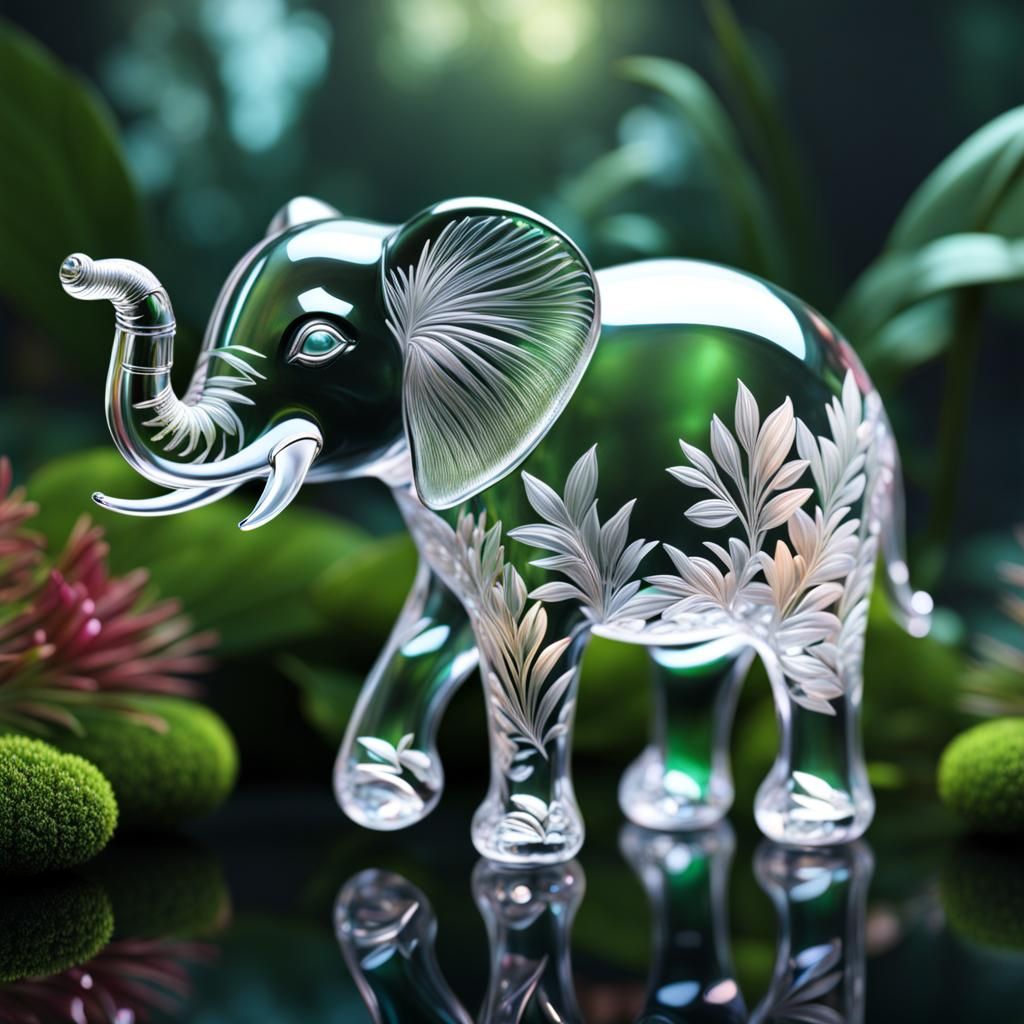 Hyperdetailed Crystal Elephant in Jungle Setting