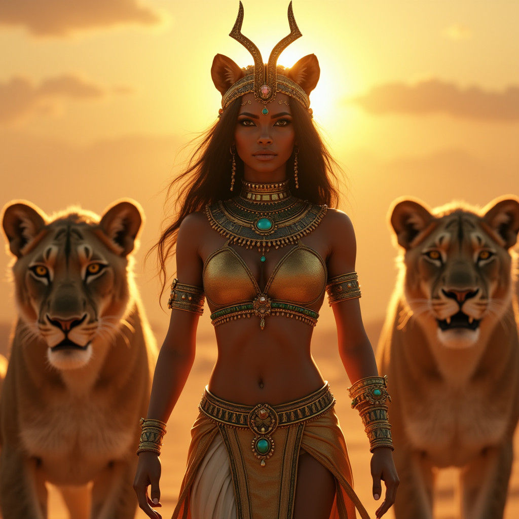 Egyptian Goddess Sekhmet in a Fantasy Art Style