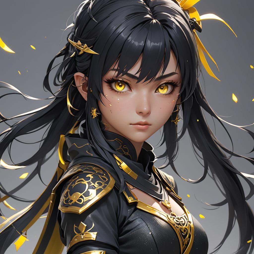 Anime Ninja Girl with Yellow Ears in 3D Style