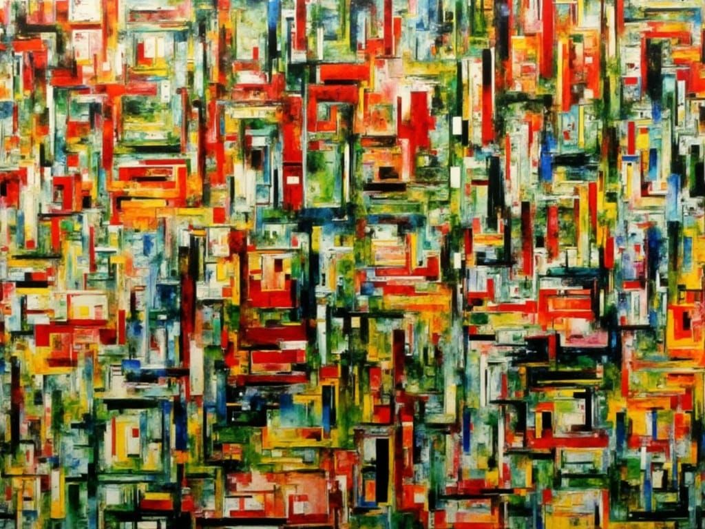 Vivid Abstract Composition in Cubist Art Deco Style