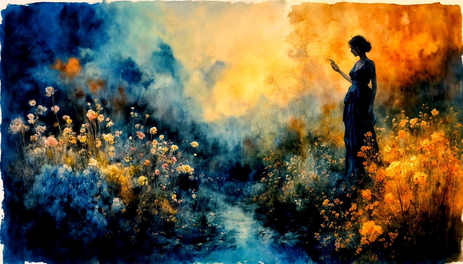 Ethereal Garden Landscape: Pino Daeni and Tim Burton Fusion